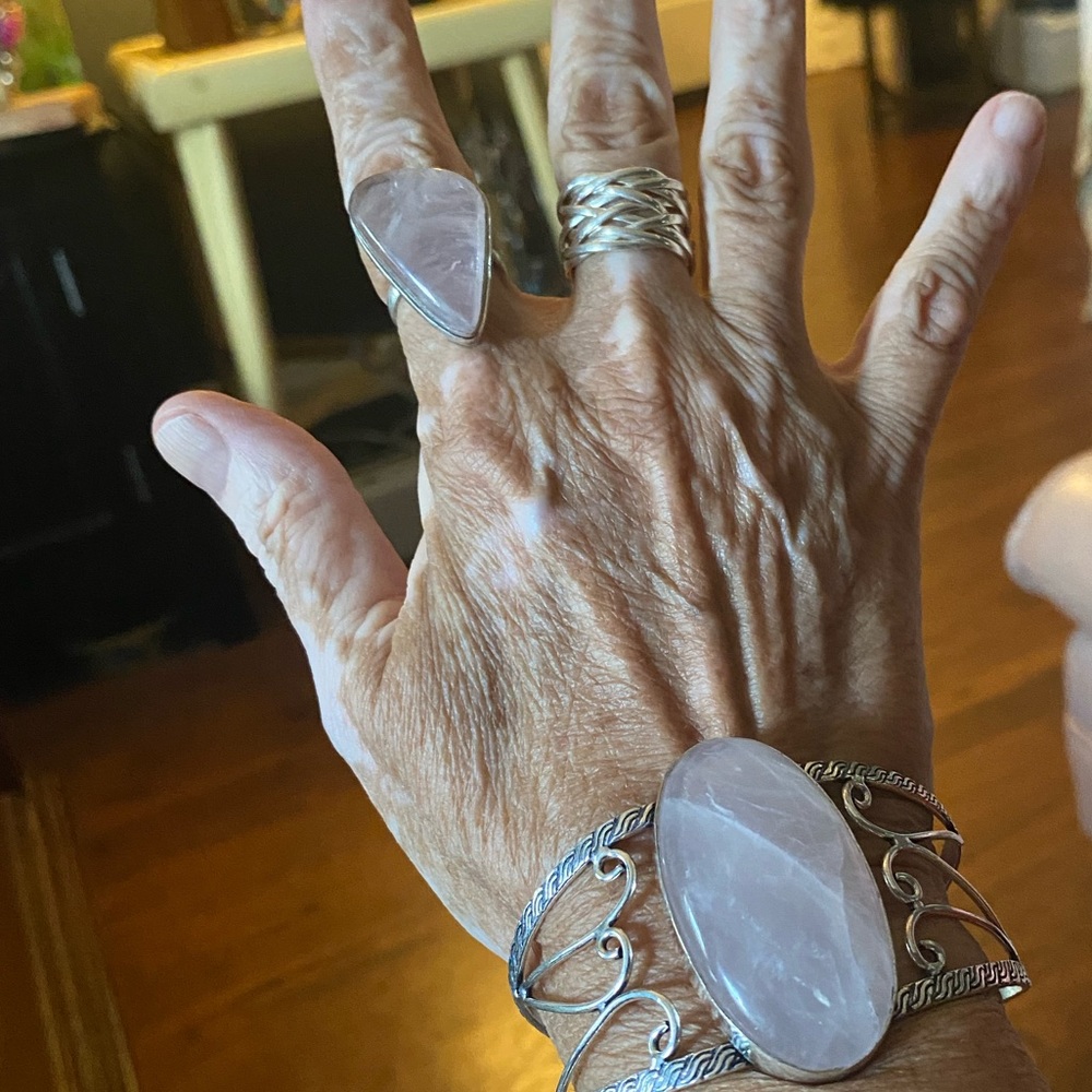 Rose Quartz & Sterling Siver Handcrafted Bracelet Size 7 1/2-8 1/2 - Picture 9 of 9